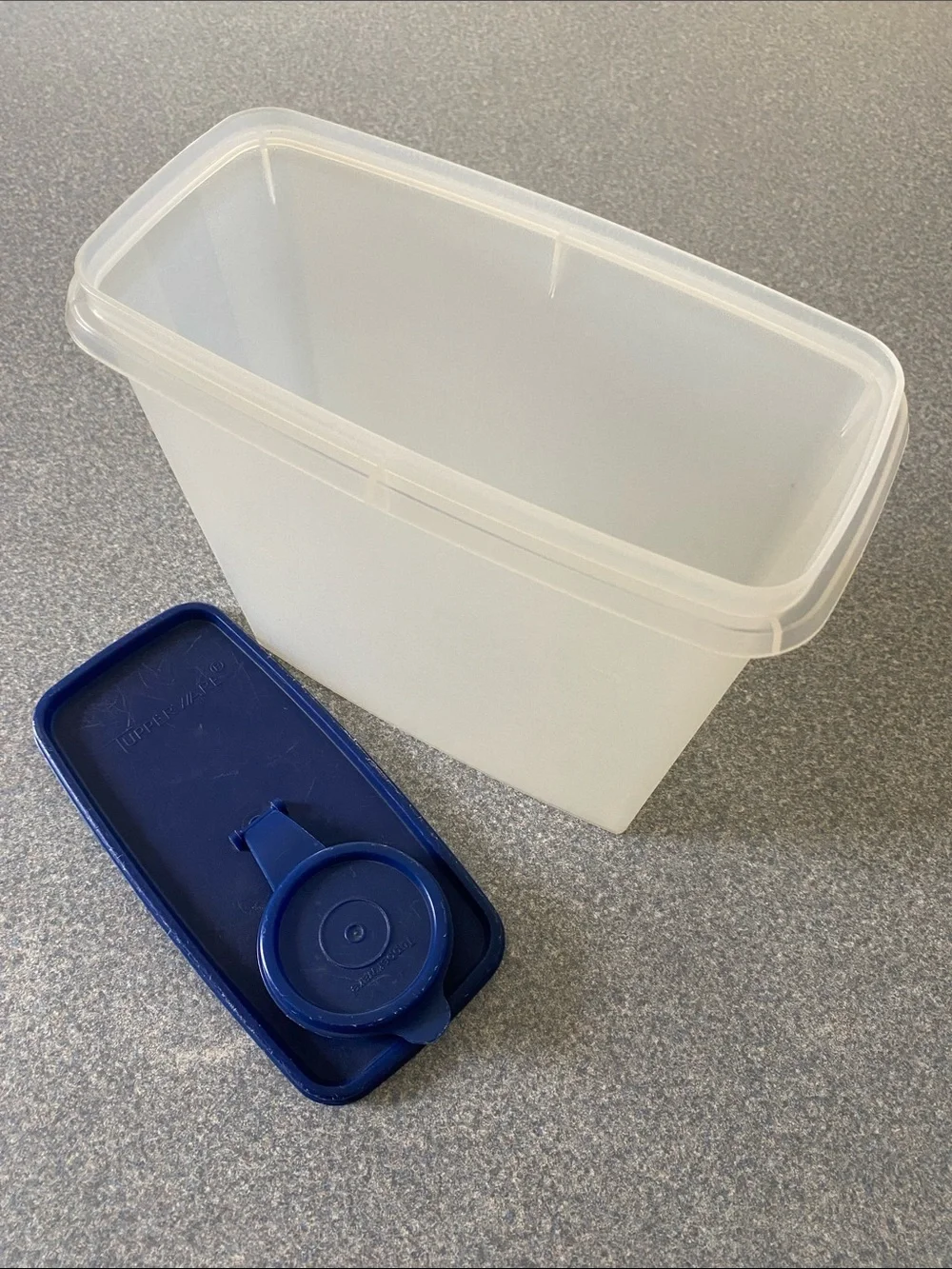 Tupperware White Translucent Container with Blue Lid